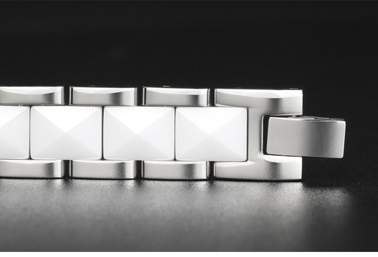 Magnetic bracelet for men – ceramic & stainless steel in black or white