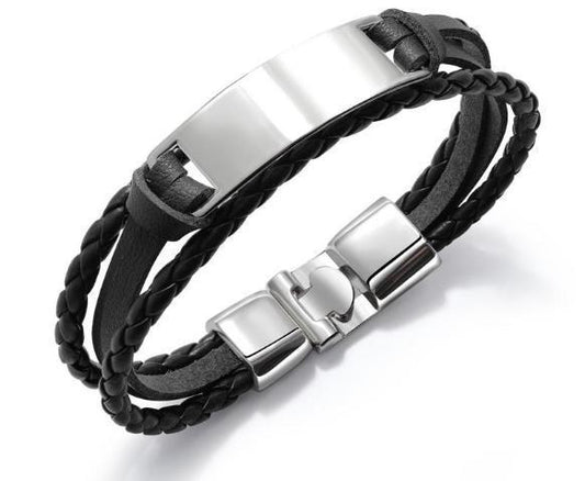 Multilayer leather bracelet for men – stainless steel &amp; braided leather | Various colors &amp; designs