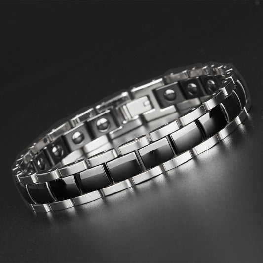 Magnetic bracelet for men – ceramic &amp; stainless steel in black or white