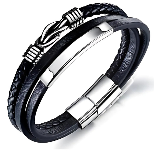 Multilayer Lederarmband für Herren – Edelstahl & geflochtenes Leder | Verschiedene Farben & Designs