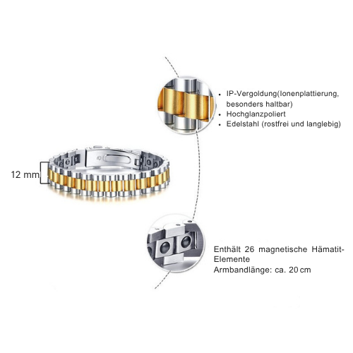 MagnoGold – Magnetarmband aus Titanstahl in Gold & Silber
